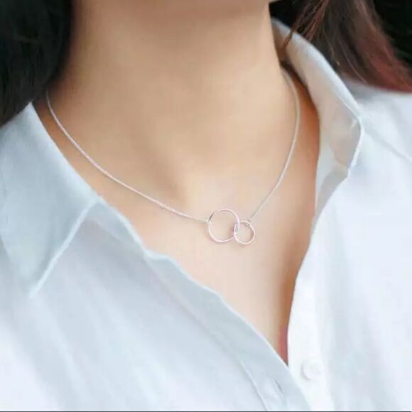 New Sterling Silver Double Circle Necklace - Picture 1 of 8